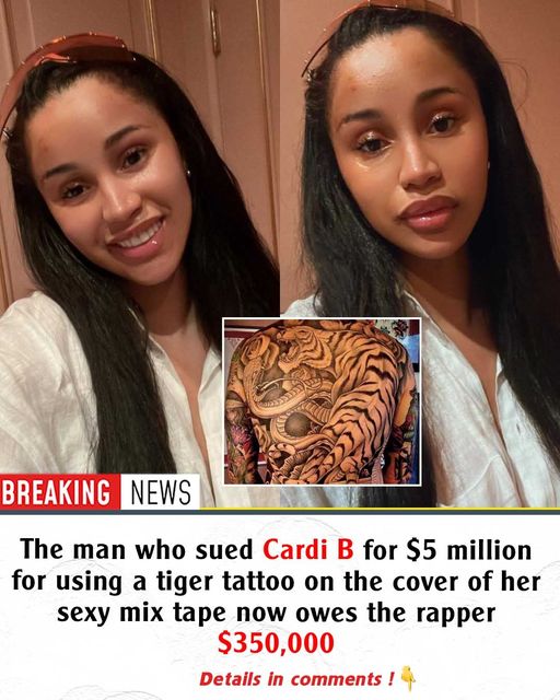 The man who sued Cardi B for $5 million for using a tiger tattoo on the cover of her sexy mix tape now owes the rapper $350,000